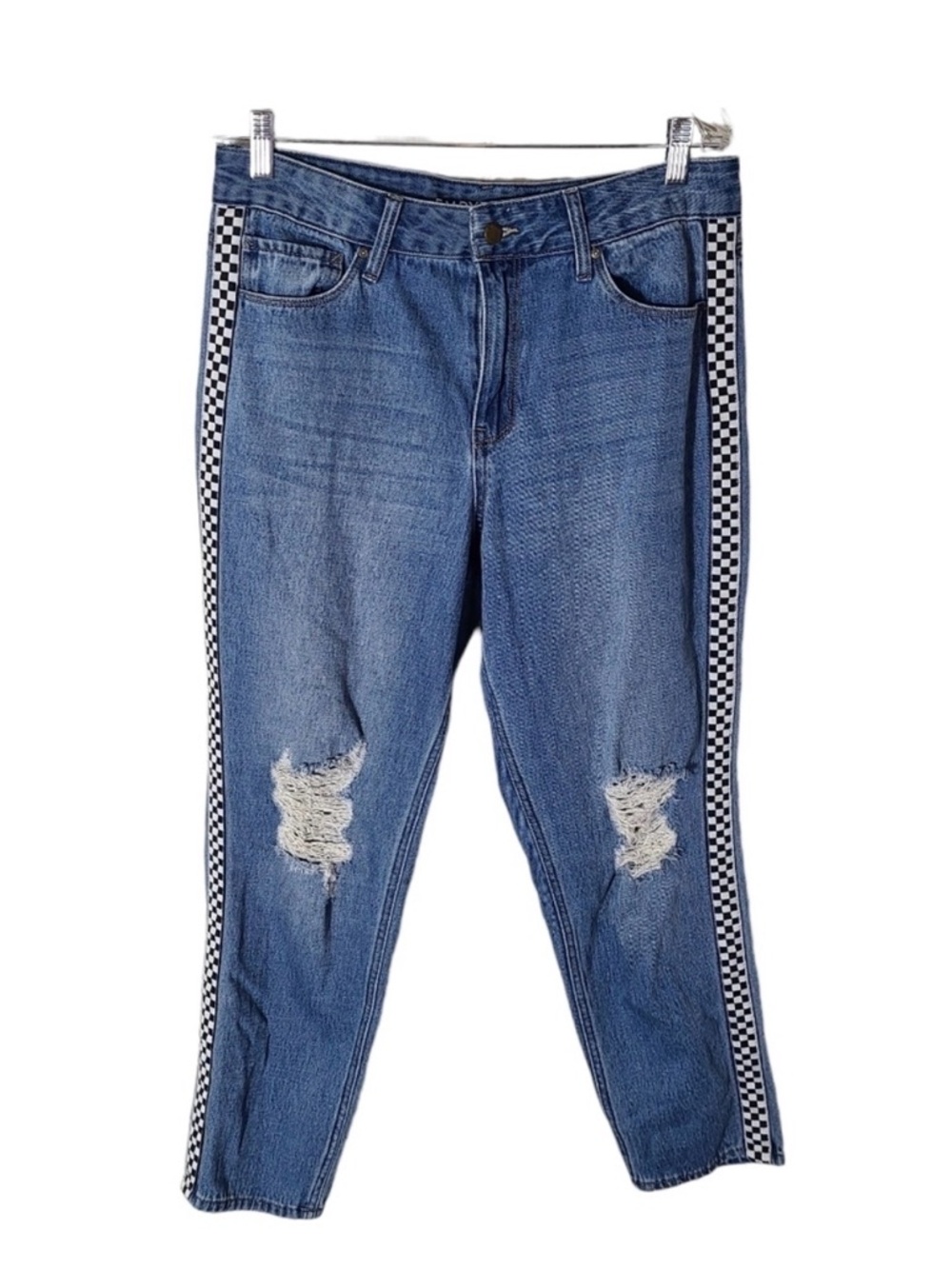 Jeans with Checker Side Stripes